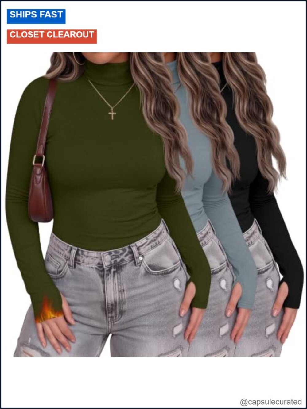 3 Pack Plus Size Thermal Turtleneck Tops Long Sleeve Fleece